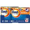 Dash Pods Detersivo In Capsule, 30 Lavaggi, Ambra, Rimuove le Macchie, Igienizza, Dona Freschezza, Brillantezza Per I Capi