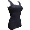 Basic Cotton Canotta Cotone Costine Spallina Pizzo, NERO