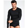 Basic Cotton T-Shirt Manica Lunga Girocollo, NERO