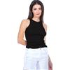 BASIC COTTON Egi Basic Cotton Top Cotone Plissè Scollo Halter, NERO