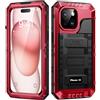 Lanhiem Cover per iPhone 15 IP68 Impermeabile, Cover Metallo Antiurto Militare con Pellicola Protettiva, 360° Completa Protezione Subacquea Antipolvere Custodia per iPhone 15, Rosso