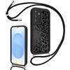 Kilbnom Leopardata Cover con Cordino per Samsung Galaxy S25 5G, Custodia Silicone Antiurto con Tracolla, Aesthetic Nero Leo Estivo Motivo, Case con Catena Collana per Samsung S25 5G 6,7