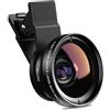 TONSINY Kit obiettivo macro e grandangolare 2 in 1 per iPhone 16/15/14/13/12/11/X/8/7/6, Samsung, Google e altri, nero, clip-on, design con obiettivo primo, grandangolo da 37 mm 0,45x, macro 15x