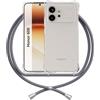 ANFAIRLACE Cover Cordino Compatibile con Honor 600, Grigio | Custodia Cuscino d'Aria Trasparente TPU Morbido Silicone Regolabile Antiurto Collana Chiaro Case