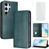 OUEAYIEN Cover per Samsung Galaxy S25 Ultra Custodia a Libro con Vetro Temperato Blocco RFID Pelle Portafoglio Porta Carte Vintage Flip Custodia per Galaxy S 25 25S Ultra Samsung S 25Ultra Verde