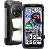 Blackview ROCK 2 PRO 5G Rugged Smartphone Lampada campeggio 400 lm, Android 16, 32GB+256GB AI telefono, 6.67 FHD+120Hz, 15000mAh, 16MP+13MP, Telefono Indistruttibile IP68&IP69K/WiFi 5/NFC/OTG/Nero