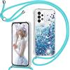 TUUTPU Cover per Samsung Galaxy A52S 5G/A52 5G/4G con Cordino, Custodia Brillantini Liquido con Collana Trasparente Ultra Sottile Silicone Antiurto Protettivo Sabbie Mobili Case per Cellulare Cordoncino, Blu