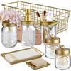 SheeChung Set completo di 8 accessori da bagno in barattolo, dispenser di sapone, porta spazzolino da denti, 2 supporti Qtip, vaso per fiori, portasapone, vassoio da toeletta, porta carta igienica