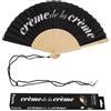 Fisura - Ventaglio in legno con messaggio "Crème de la crème". Ventaglio a mano moderno nero con laccetto. Accessorio estivo elegante e originale, idea regalo divertente, dimensioni 42,5 x 23 cm