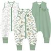 Chilsuessy Sacco nanna estivo con piedi, 0,5 Tog, 100% cotone, per bambini, con gambe, per ragazzi e ragazze, 0,5 tog/piante verdi, 80 cm, altezza del bambino 90-100 cm