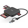 Rollei Lettore di Schede 4 in 1 Rollei Card Reader per SD microSD CF MS con USB 3.0 & USB C Supporta Lettura Simultanea di 2 Schede OTG per Serie iPhone 17/16/15 Android Mac, Lettore-Schede-SD-Card-Reader