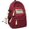 FANDARE Unisex Zaini Casual Uomo Donna Borse a zainetto Borsello con un ciondolo carino Zaino quotidiani Borsa ufficio giorno Ragazza Sacca Viaggio School Bag Daypacks Rosso