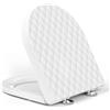 YEAUPE PRO Tavoletta WC D Forma, Copriwater, Sedile WC Chiusura Ammortizzata con Sgancio Rapido a un Pulsante, Modello di installazione allegato, Trama di rombo Bianco, 43,5 * 36,2 * 5,1 CM