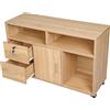 BAKAJI Mobile Multiuso Porta Stampante in Legno con 3 Mensole, 2 Cassetti con Chiave e 1 Armadietto con Scomparti, Mobiletto da Ufficio Archivio Portadocumenti con Ruote Mobili, 100x35x65cm (Quercia)