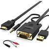 FOINNEX VGA to HDMI Cable, VGA to HDMI Adapter Old Style PC to New TV/Monitor with HDMI,VGA to HDMI Converter Cable with Audio for Laptop to Projector, Male to Male 6FT/1.8M