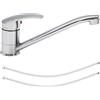 ANEELV Rubinetto da cucina cromato con miscelatore monocomando in acciaio inox cromato con cartuccia valvola in ceramica e miscelatore girevole a 360°. Include due tubi per acqua calda/fredda da 60 cm