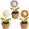 YANGSHINE 3 fiori all'uncinetto fatti a mano in lana filato di lana artificiale lavorati in vaso per decorare ufficio, auto e cruscotto