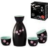 DUJUST Set da Sake Giapponese da 5 Pezzi, Set Tradizionale da Sake con Design Sakura, 1 Bottiglia da Sake con 4 Bicchieri da Sake, Regalo Giapponese Ideale per Gli Amanti del Sake - Nero