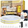 Gliztech 14M Striscia LED COB Bianca Compatibile con Alexa, da 3000k a 6500k Striscia Led 24V Dimmerabile, Illuminazione Sottopensile con Telecomando e App Strip Led per Cucina e Camera da Letto