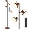 SIBRILLE Lampada da Terra Salotto 36W/2500LM Piantana Lampada da Terra con Telecomando, 2700K-6500K Dimmerabile Lampade da Terra LED 3 Luci Individuale Controllo per Soggiorno, Lettura e Ufficio, Marrone