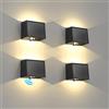 T-SUN Luci Solari da Giardino 1500 mAh Faretti Solari LED da Esterno con Sensore di Movimento, 3 Modalità Luce Solare, IP65 Impermeabile Applique da Solare per Giardino, Parete, Garage, 4 Pezzi
