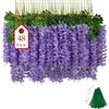 BIRDDIE 48 Pezzi Glicine Artificiale,3.75 Feet Piante Finte da Esterno,Fiori Finti,Fiori di Glicine Artificiale Appeso Ghirlanda per Sfondo,Matrimonio,Giardino e Casa Decorazione Murale (Viola pallido)