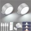 HOTUT Lampada da parete interni, 2 Pezzi Applique da Parete, Telecomando Controllo Touch 360° Ruotabile, 3 Modalità di Colore, Luci da parete a batteria Ricaricabile, Lampada da Parete a LED, Bianco
