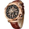 SURVAN WatchDesigner Orologio Automatico Meccanico da Uomo Scheletrato,Quadrante con Mappa del Mondo, Cassa in Acciaio Placcata Oro 18K, Vetro Zaffiro, Cinturino in Pelle Vera, Eleganza (Oro)