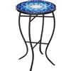 Outsunny Tavolino da Giardino Rotondo in Metallo con Piano in Ceramica, Design a Mosaico, Ф35.5x53.5cm, Blu e Bianco|Aosom
