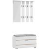 HOMCOM Set Mobili da Ingresso con Appendiabiti, Specchio, Panca con Cuscini e Scarpiera per 8 Paia di Scarpe, Bianco