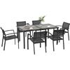Outsunny Set da Giardino con 6 Sedie Impilabili in Tessuto a Rete e Tavolo Effetto Legno, Grigio