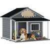 PawHut Cuccia per Cani da Esterno con Terrazza, Finestra e Tetto Impermeabile, 124x112x105cm, Grigio|Aosom