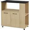 HOMCOM Carrello da Cucina con Ripiano Aperto, Armadietto e Scaffale Laterale, in Legno, Mobiletto Cucina con Ruote, Rovere e Nero | Aosom Italy