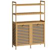 HOMCOM Mobile Porta Biancheria Doppio Inclinabile, Bambù, 2 Cesti, 3 Ripiani, Colore Rovere | Aosom Italy