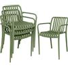 Outsunny Set di 4 Sedie da Patio Impilabili, Sedie da Pranzo da Esterno con Schienale Curvo, Seduta a Doghe e Braccioli | Aosom Italy