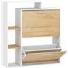 HOMCOM Mobile Portascarpe con 2 cassetti ribaltabili e ripiani, Bianco e Legno Naturale | Aosom Italy