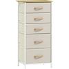 HOMCOM Cassettiera per Camera da Letto con 5 Cassetti in Tessuto, Traverse in Acciaio, Superficie in Legno, 4 Tasche Portaoggetti, 2 Ganci, Beige | Aosom Italy