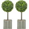 HOMCOM Set da 2 Piante Artificiali Decorative, Sfere di Bosso Artificiale 50 cm con Vaso in Plastica Intrecciata e Ciottoli, Verde | Aosom Italy
