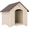 PawHut Cuccia per Cani Rialzata con Tetto Inclinato e Prese d'Aria, in PP, 88x78x89 cm, Beige e Marrone Scuro | Aosom Italy