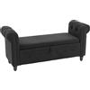 HOMCOM Panca contenitore 2 in 1 con piedi in legno, in tessuto effetto lino, 146.5x49x72 cm, Nero | Aosom Italy