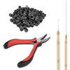 Colexy 200 Pezzi Marrone Micro Anelli per Extension e 1 Pezzi Pinza 2 Pezzi Ganci, Set di Strumenti di Estensione dei Capelli, Kit di Connettori per Parrucca Accessori (nero)