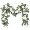 SOMYTING Ghirlanda di fiori di eucalipto artificiale con foglie di eucalipto finte con foglie di eucalipto con semi di rosa finta, ghirlanda verde per matrimoni, sfondo per feste, centrotavola