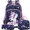 Kimwadalh Zaino Scuola Ragazze Unicorno Bambina Zaini Scolastico Elementari Astuccio Set Contiene Borsa da Pranzo + Zaino