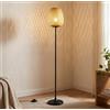 B·LED BARCELONA LED BARCELONA LED Lampada da Terra NIKKO in Rattan con Attacco E27, Piantana Stile Boho Naturale, Paralume Intrecciato Artigianale, Struttura in Metallo Nero, Luce d'Atmosfera per Soggiorno Camera