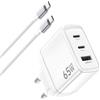 HYDOOD Caricabatterie USB C 65 W, ricarica rapida 3 porte PD3.0 e QC3.0, GAN II con cavo USB C intrecciato 2M, compatibile per MacBook Pro/Air,per Galaxy S25/S24/S23/S22 Ultra,Phone 17/16/15 ecc.