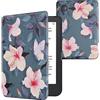 kwmobile Custodia eReader Compatibile con Kobo Clara 2E Cover - eBook Reader Flip Case - bianco/rosa/viola - Fiori Fucsia Bianchi e Rosa