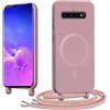 Spdymo Cover Magnetica per Samsung Galaxy S10+/ S10 Plus avec Cordino, Compatibile con MagSafe, Morbido Silicone Custodia per Samsung S10 Plus con Collana Tracolla Protettiva Case, Rosa Oro