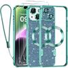 Kokio Magnetica per iPhone 14 Cover Glitter,Con 2 * Vetro Temperato e 1* Cordini,Compatibile con MagSafe,Glitterata Custodia per Womem Girl,Con Protezione dell Obiettivo Fotocamera,Verde