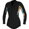 O'Neill Wms Bahia 2/1 Front Zip L/S Short Spring Black/Mikah Floral, 10