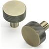 Furniware - Confezione da 10 maniglie lucide in ottone antico, testa tonda godronata vintage, maniglie da 31 mm, pomelli in bronzo alluminio, hardware per cassetti, credenze da cucina, armadi